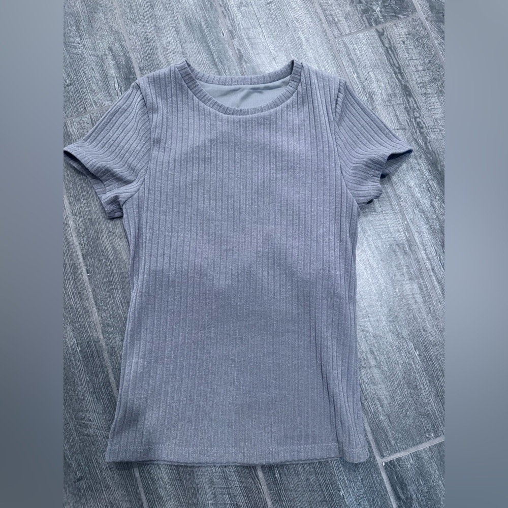 Klassy Network Brami Rib Knit Top Built In‎ Bra Short Sleeve Gray Small No Pads